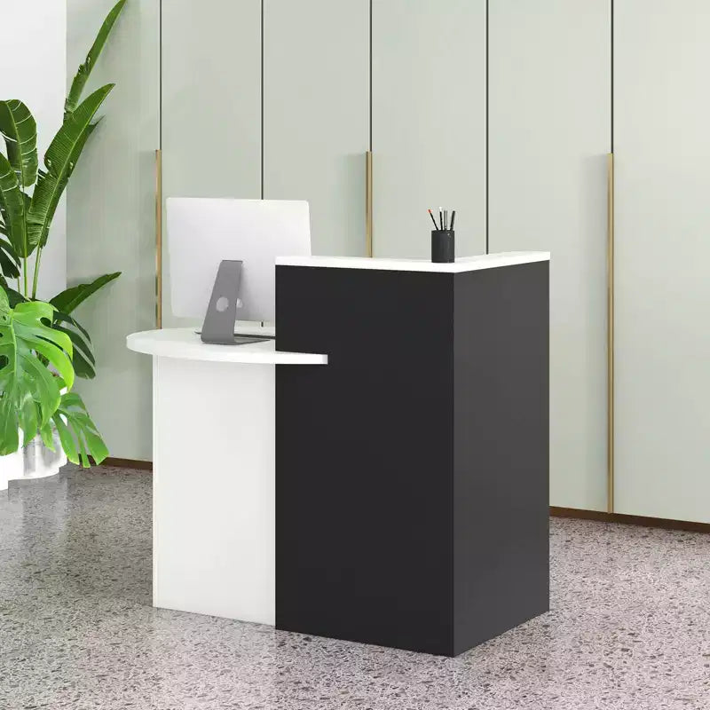 Costway Empfangstresen, Kassentisch und Bürotisch mit offenem Fach und abschließbarer Schublade, Weiß/Braun/Schwarz