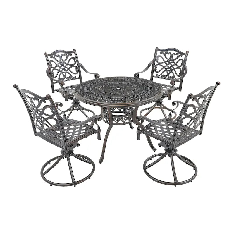 Ensemble de salle à manger de patio en aluminium moulé, 5 pièces, avec 4 chaises pivotantes