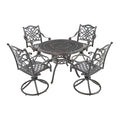 Ensemble de salle à manger de patio en aluminium moulé, 5 pièces, avec 4 chaises pivotantes