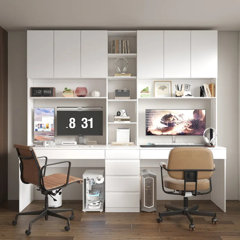 Bureau moderne spacieux blanc pour deux personnes, pour le jeu et le travail