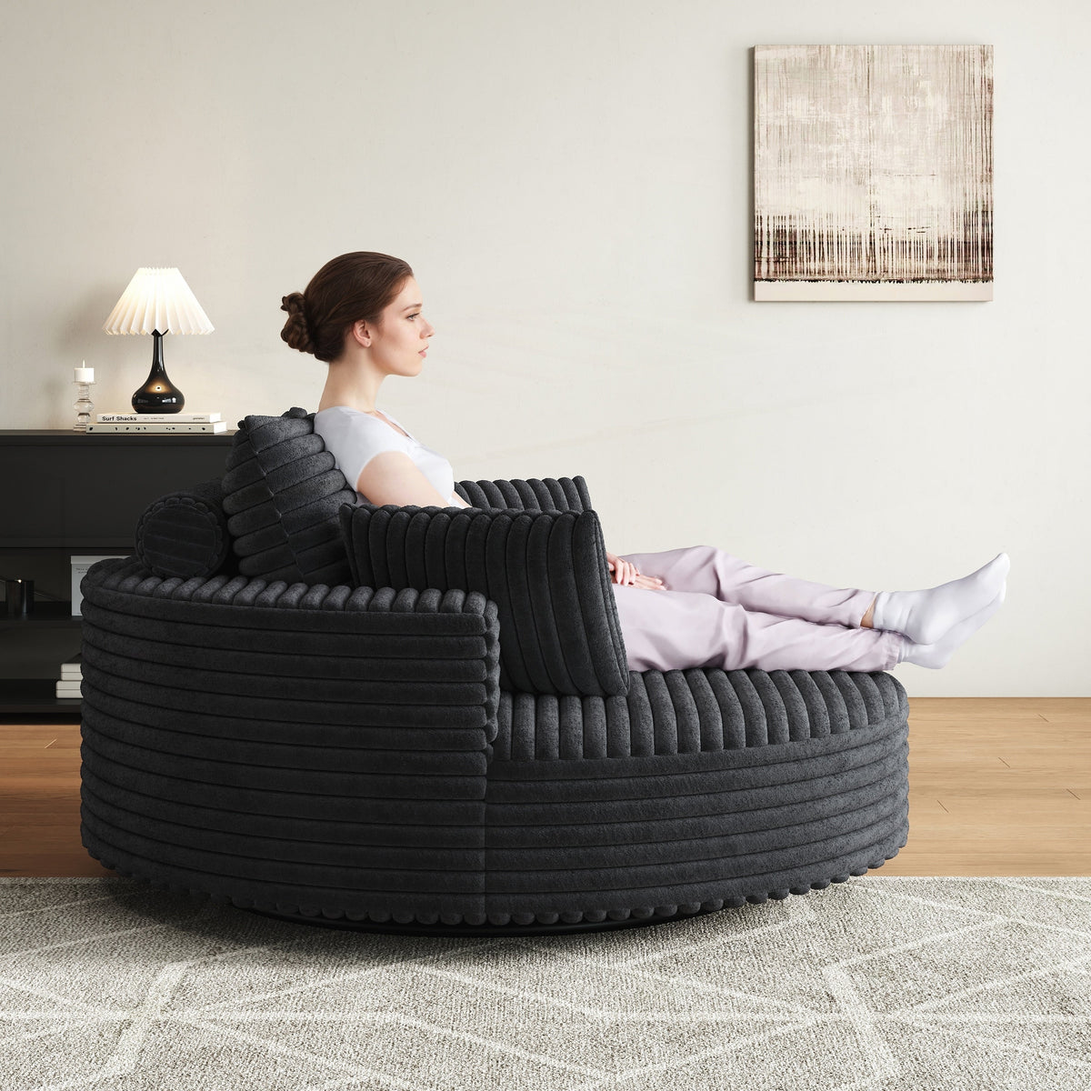 Einzelsessel mit Cord-Chenille-Bezug und Schaumstoffpolsterung, drehbar