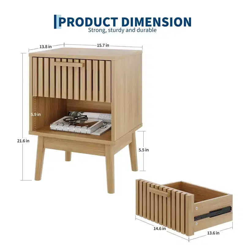Set di 2 comodini boho con cassetto a righe e ripiano aperto, tavolini compatti in legno da comodino, ideali per piccoli spazi, camera da letto e soggiorno