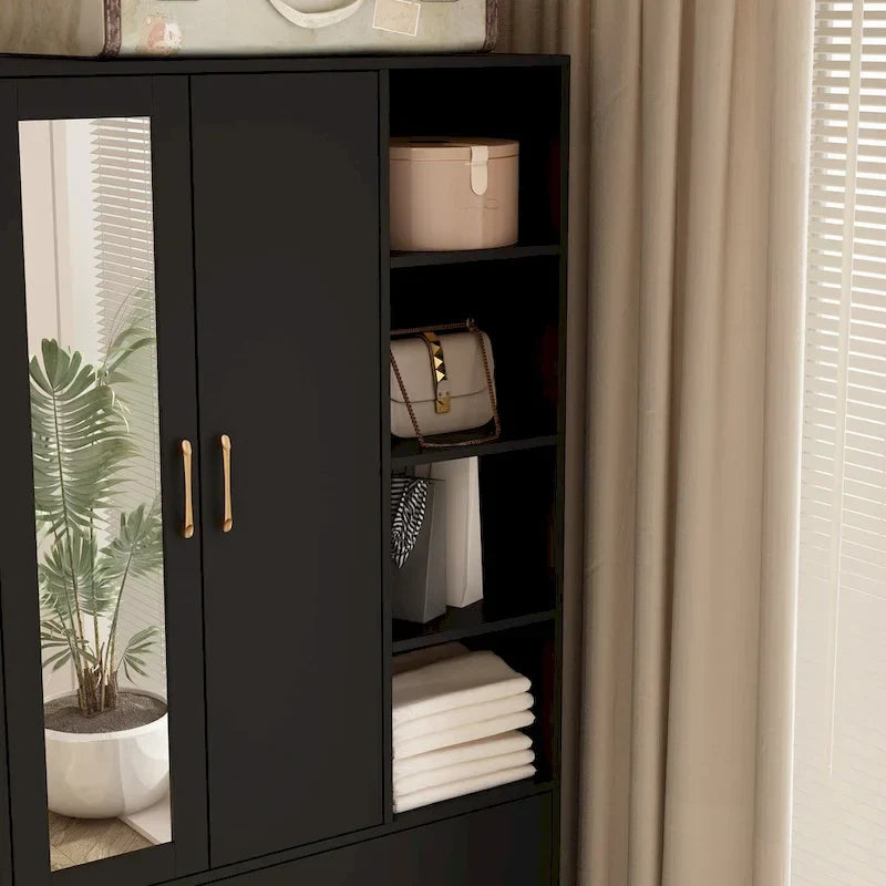 Kleiderschrank mit Spiegel und verstellbarem Kleiderstangenbereich, platzsparend