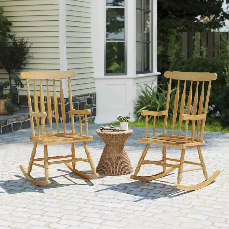 Costway Set aus 2 Schaukelstühlen aus Holz, glänzende Oberfläche, Weiß\ Kaffee