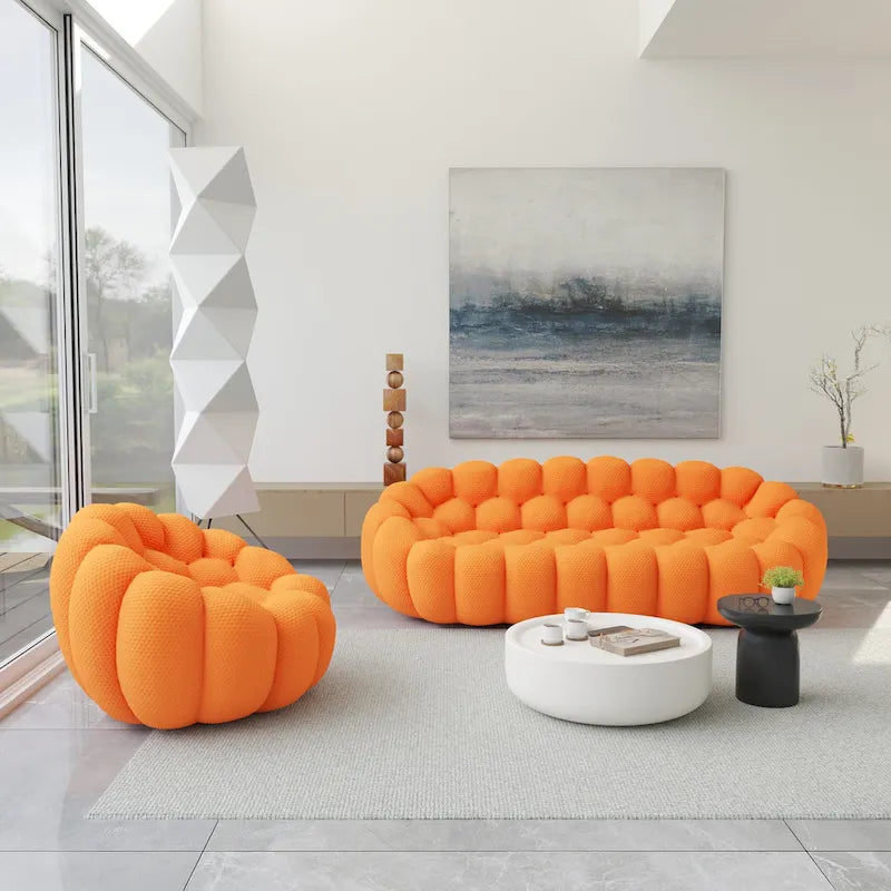 Canapé bulle 3 places et fauteuil bulle en tissu matelassé alvéolé 3D, lot de 2, pour salon