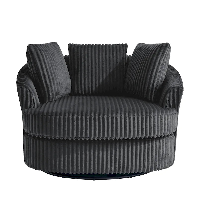 Fauteuil tonneau pivotant surdimensionné en velours côtelé moelleux, accoudoirs rentrés, 43 W