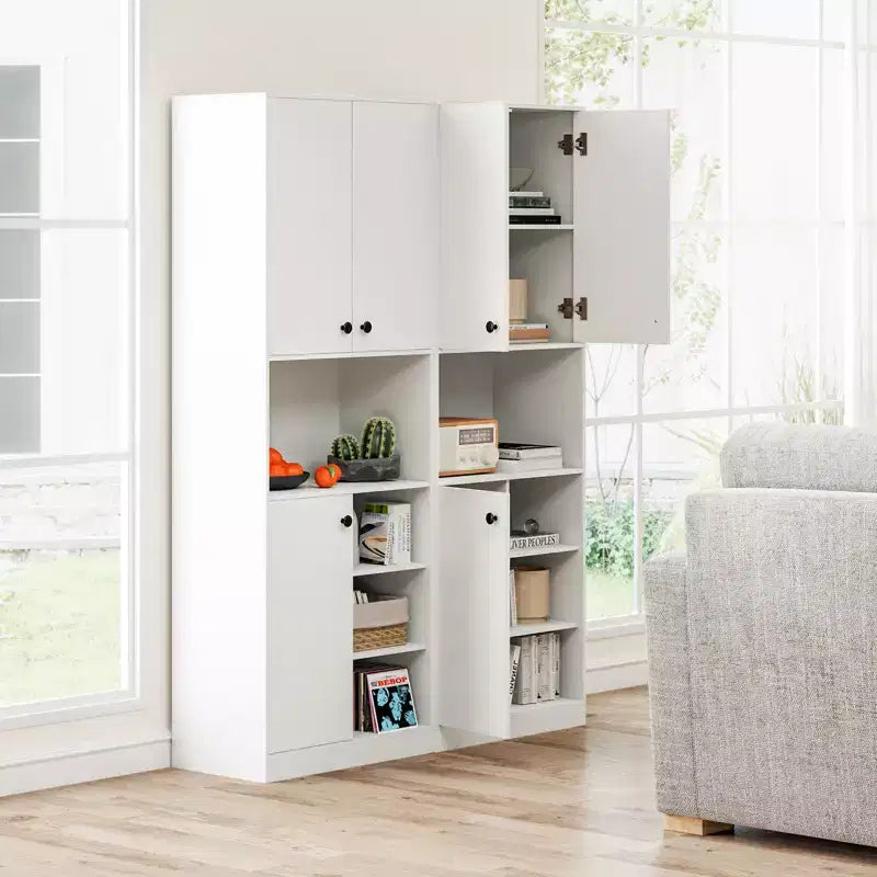 Costway Küchenschrank mit Vorratsaufbewahrung, 65.5 hoch, moderner Buffetschrank mit Mikrowellenständer, Braun/Weiß