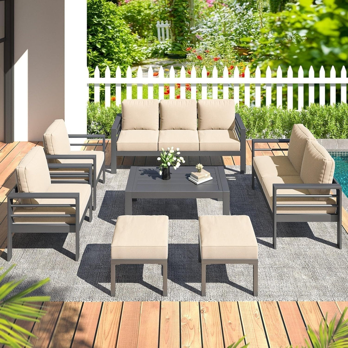 Ensemble de mobilier de jardin en aluminium AECOJOY de 7 pièces, salon de jardin