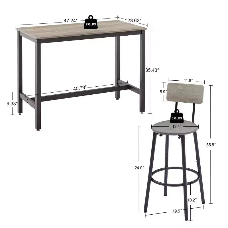 Ensemble de salle à manger 5 pièces, table haute avec 4 tabourets rembourrés, dossier en bois et repose-pieds en anneau, pour salon, bureau ou salle à manger
