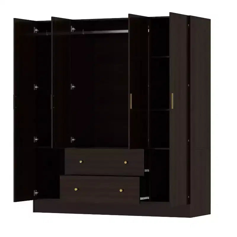 Hitow Kleiderschrank mit 2 großen Schubladen, mittigem Hängbereich und Spiegel, minimalistischer Stil