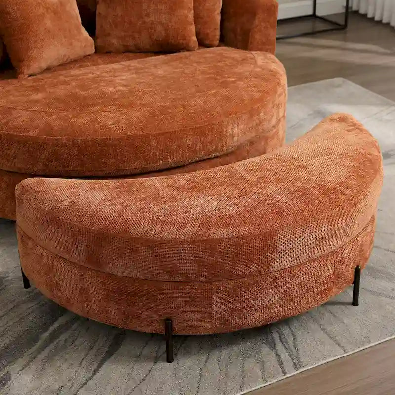Fauteuil canapé moderne rond de style tonneau avec 5 coussins et pouf en option