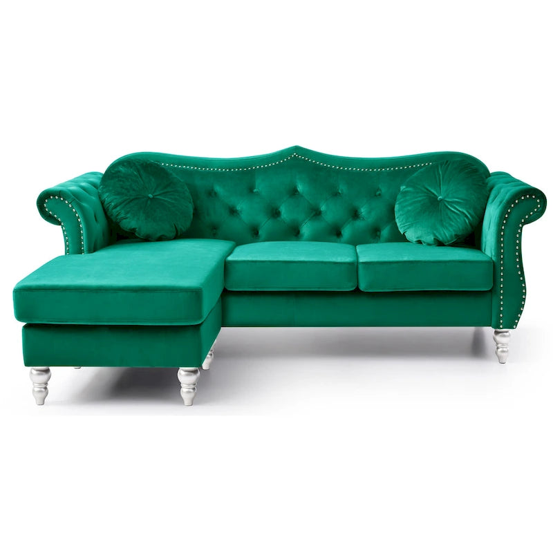 Hollywood-fluwelen bank met omkeerbare chaise longue