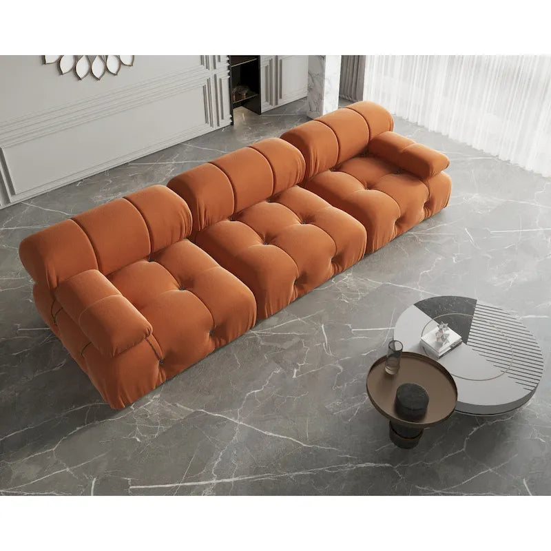 Modulares Samtsofa mit 3 Sitzplätzen, beidseitig montierbar