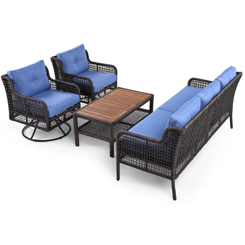 4-delige loungeset van rotan voor buiten met draaibare stoelen en salontafel
