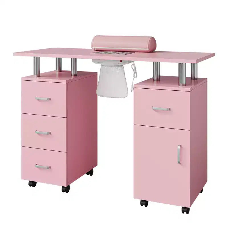 Table de manucure avec aspirateur à poussière, roulettes verrouillables, coussin pour poignet et rangements, pour la maison, les prothésistes ongulaires et les salons de beauté