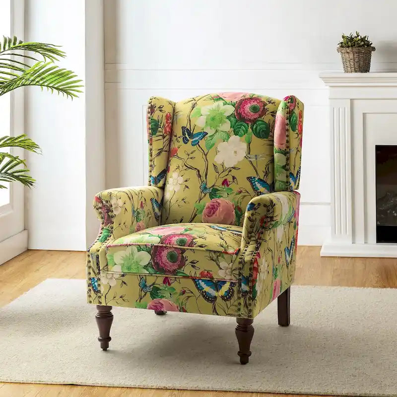 Gott Traditional Wingback Armchair with Solid Wood Legs by HULALA HOME