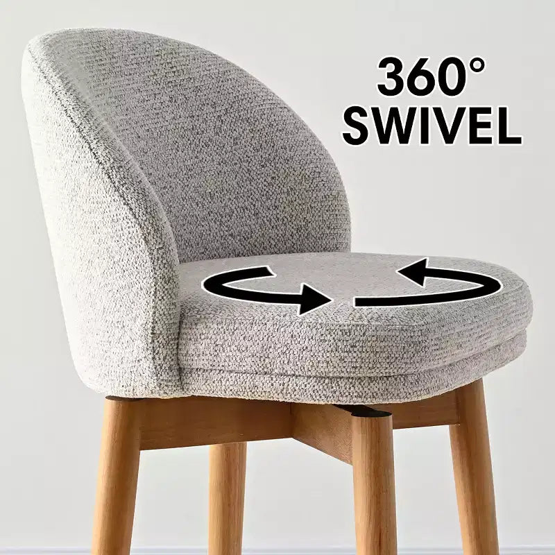 Set of 2 Modern Swivel Counter Stools with Upholstered Seat, 360 Rotating Kitchen Island or Home Bar Chairs with Solid Wood Legs-Panipeachy