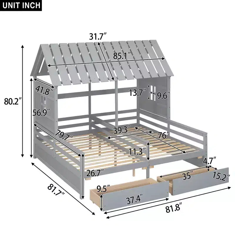 Lits plateformes Whisen House avec deux tiroirs pour chambre partagée de garçon et de fille
