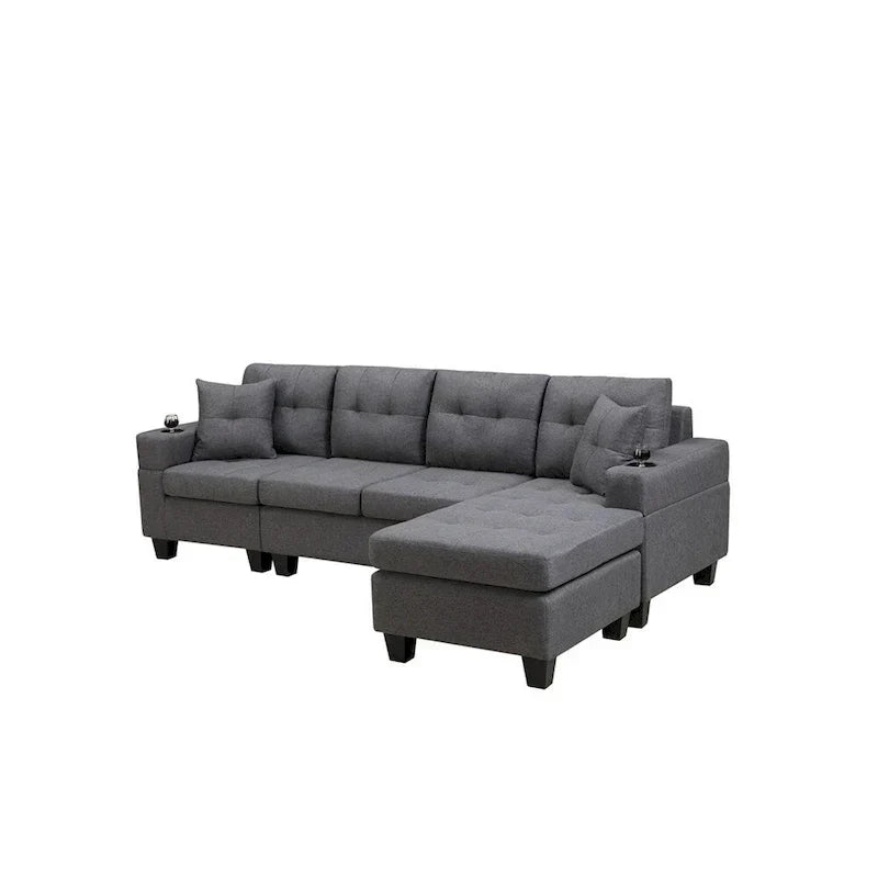 Wohnzimmer-Ecksofa mit L-förmiger Chaiselongue und Becherhalter