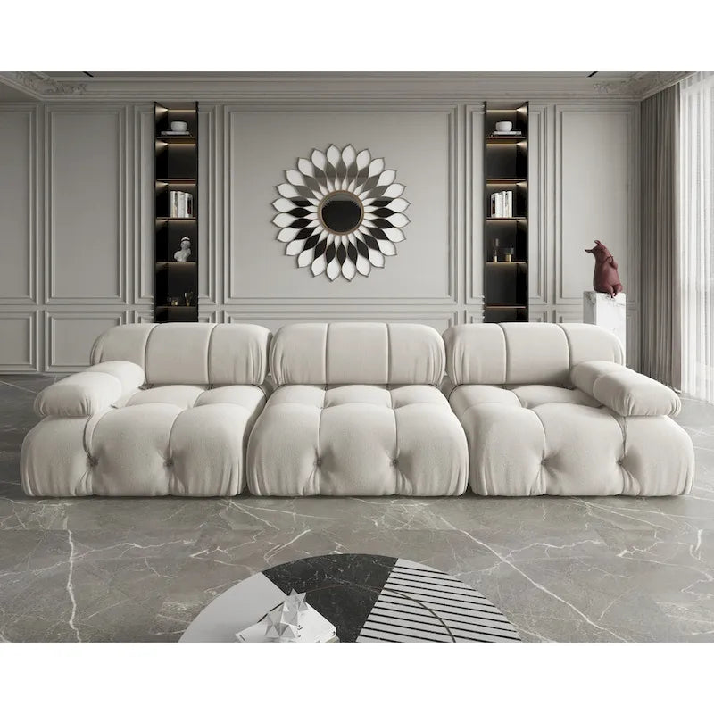 Modulares Samtsofa mit 3 Sitzplätzen, beidseitig montierbar