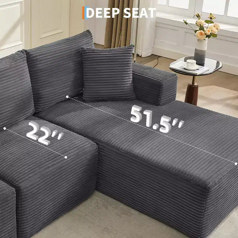 108 Modernes 3-Sitzer-Sofa, gepolstertes Sofa in L-Form mit Kissen, Sofa mit tiefer Sitzfläche, keine Montage erforderlich