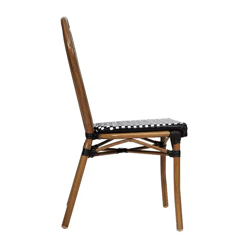 Flash Furniture Lourdes Bistro-Stapelstuhl im Thonet-Stil für den gewerblichen Innen- und Außenbereich, PE-Rattan und Aluminiumgestell