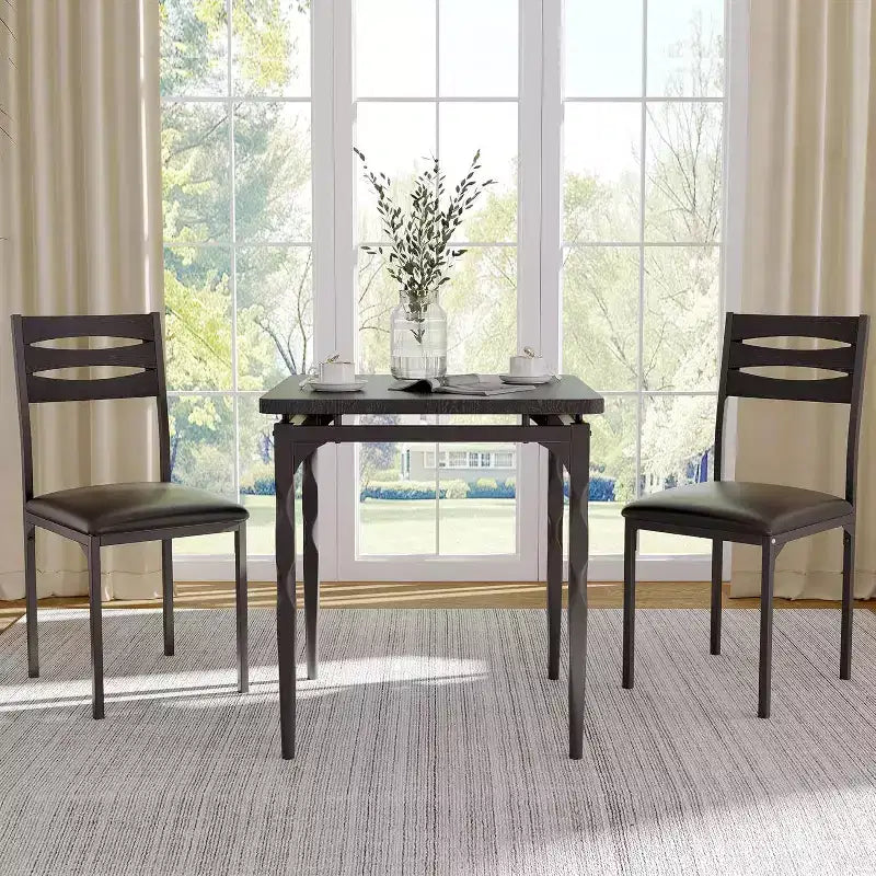 Eetset van 3 delen voor kleine ruimtes, tafel en 2 stoelen met spiraalpoten, compacte keukentafelset voor appartementen