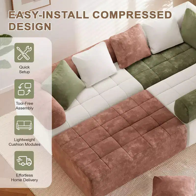 110.23 in. W modulares 4-Sitzer-Chenillesofa im Colorblock-Design mit geschwungenen Armlehnen