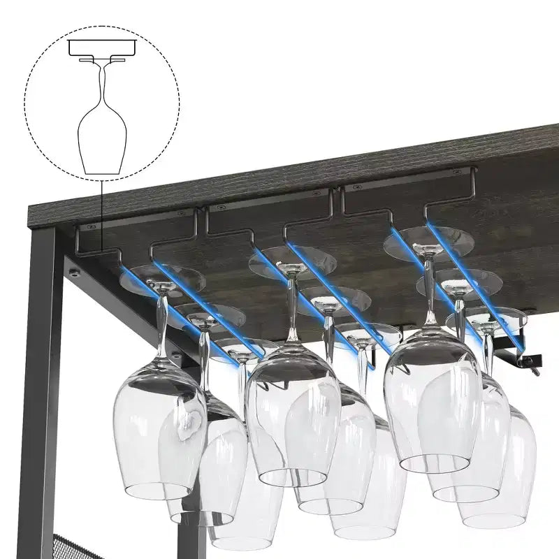 Grijze industriële wijnkast met 3 niveaus (12+ flessen) 36H x 24W x 15D, afneembaar rek, 9 glashouders en verstelbare planken voor thuis of de bar
