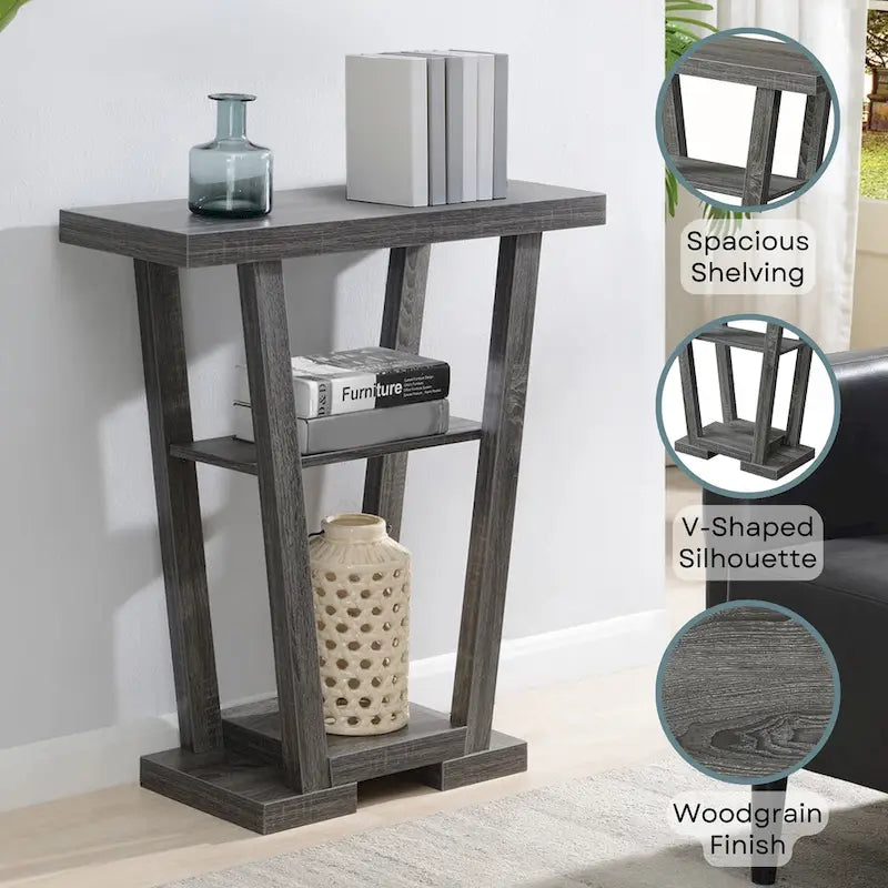 Newport V-consoletafel met planken van Convenience Concepts