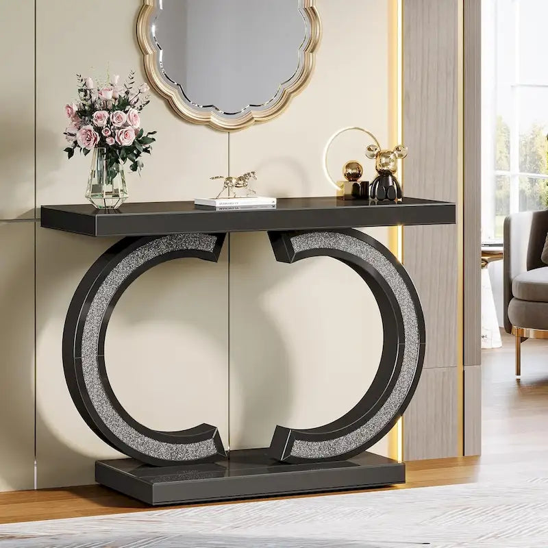 Console argentée, table d’entrée avec miroir de 39 pour l’entrée