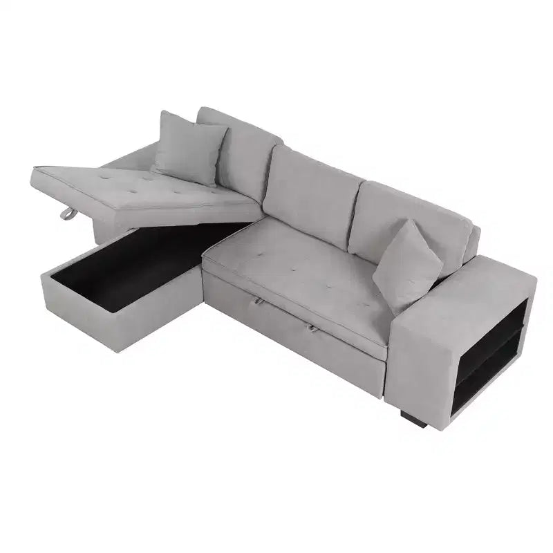 Divano componibile letto reversibile a L da 104.5 con chaise longue contenitore e 2 sgabelli - Divano letto trasformabile a 3 posti per il soggiorno