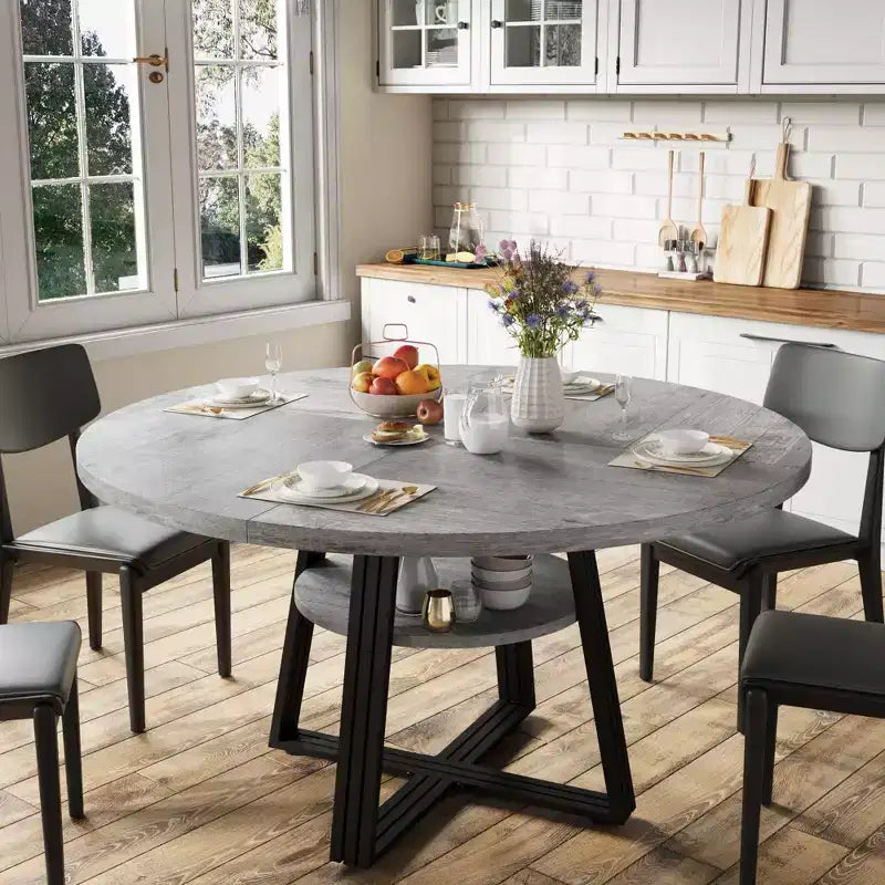 Ronde eettafel van 47 voor 4 personen, ronde eettafel met middenpoot voor keuken en eetkamer, ruimtebesparend houten keuken- en eetkamermeubel