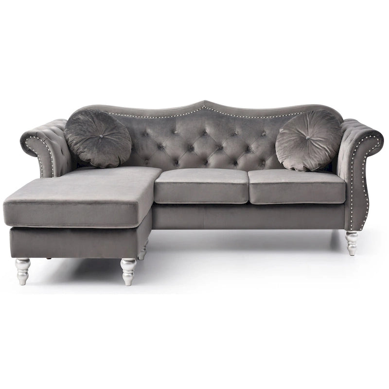 Hollywood-fluwelen bank met omkeerbare chaise longue