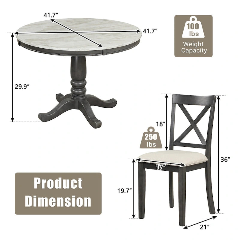 Eetkamertafel met stoelen, set van 5 stuks voor 4 personen