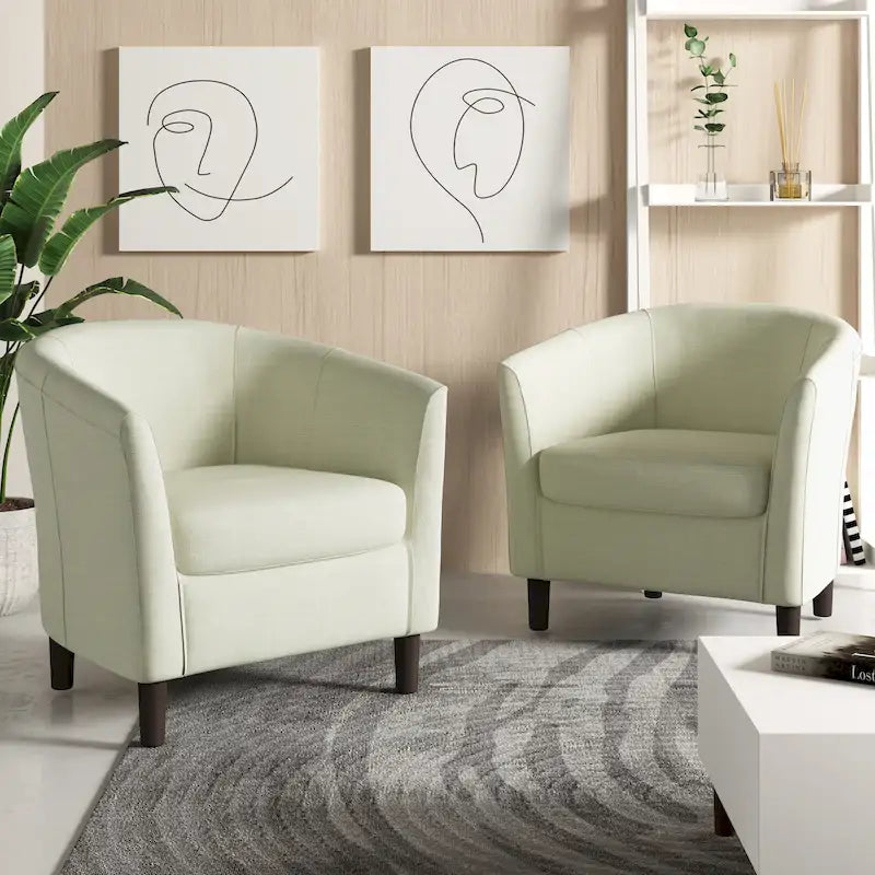 Lot de 2 fauteuils d’appoint modernes en lin, forme tonneau, fauteuils club