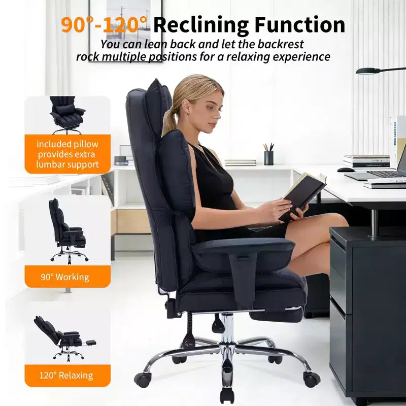 Großer und hoher Bürostuhl mit Fußstütze, Gamingstuhl mit hoher Rückenlehne, gepolsterter Chefsessel aus Leder, ergonomischer Computer-Schreibtischstuhl mit Lendenstütze