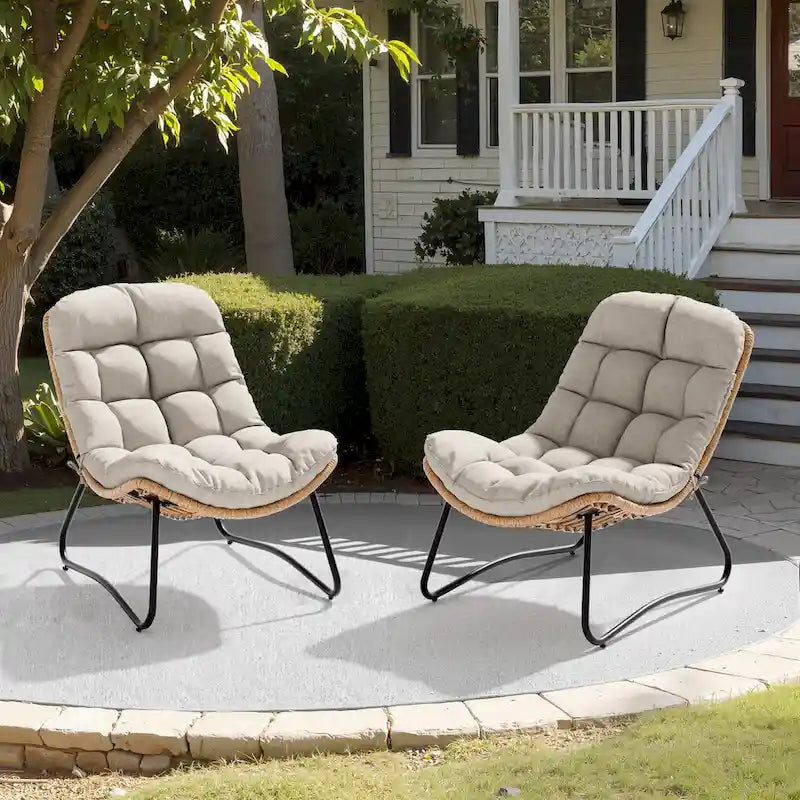 Papasan-Sessel aus PE-Rattan mit Kissen für drinnen und draußen