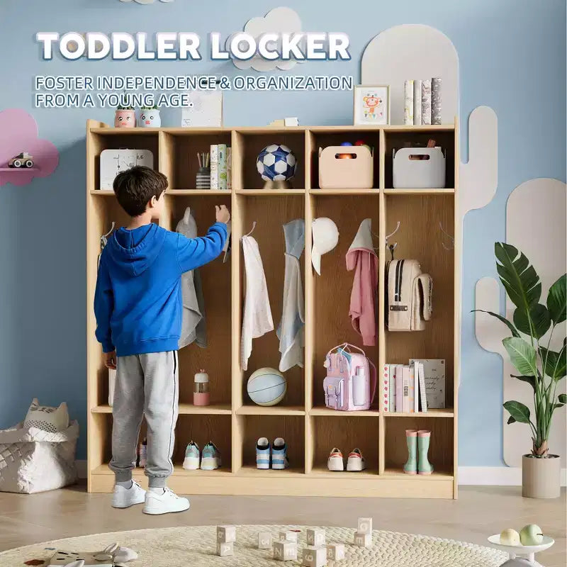 Vestiaire scolaire à 5 sections avec 10 casiers, meuble de rangement avec 10 crochets pour la maison, l’école, la crèche et la maternelle