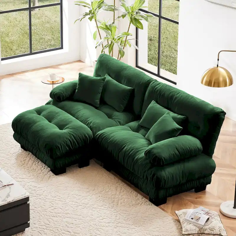 Ecksofa in L-Form, Chenille-Zweisitzer mit Lendenkissen
