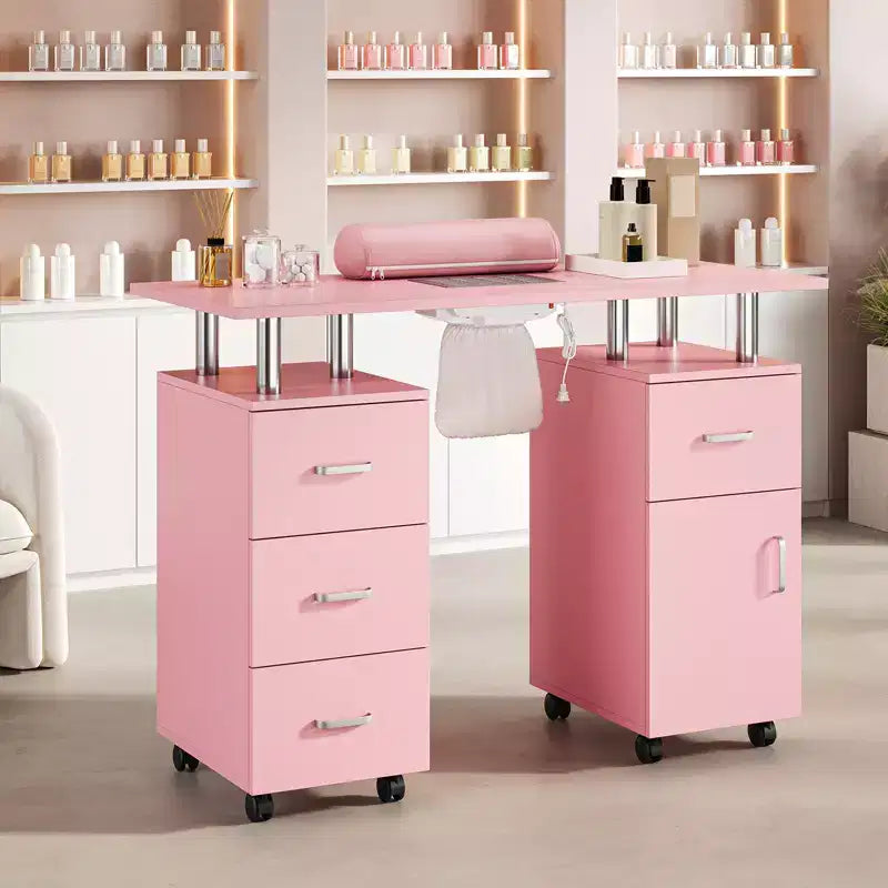 Table de manucure avec aspirateur à poussière, roulettes verrouillables, coussin pour poignet et rangements, pour la maison, les prothésistes ongulaires et les salons de beauté
