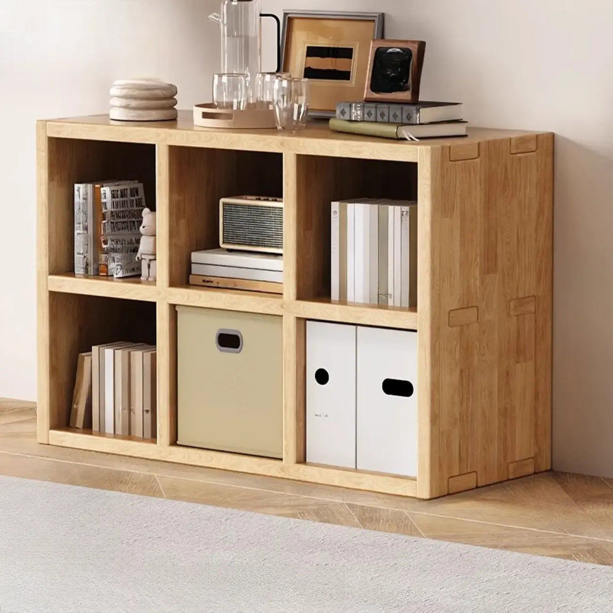 Moderne horizontale houten boekenkast met 8 vakken en naturel afwerking