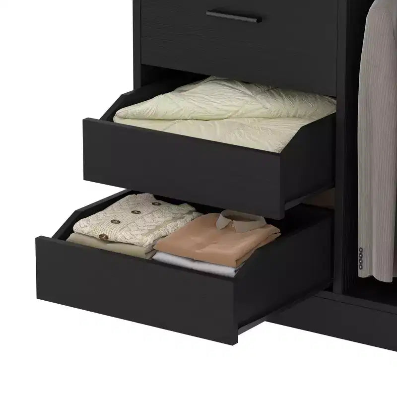 Organizer per armadio con cassetti in legno, sistema guardaroba indipendente con aste appendiabiti