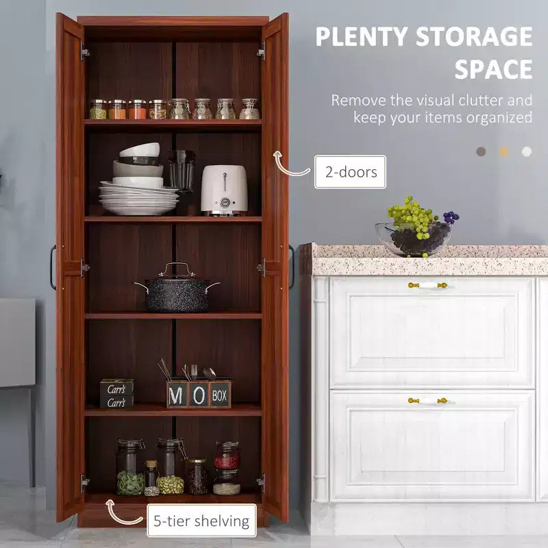 Garde-manger de cuisine à 2 portes de 63, armoire de rangement autonome avec 5 niveaux d’étagères et 2 étagères réglables pour la salle à manger