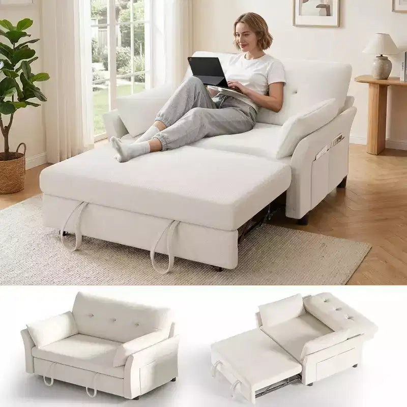 Dyonery 51 3-in-1 Sleeper Sofa Bed, Convertible Loveseat with Pull-Out Bed, Adjustable Backrest, Linen Couch