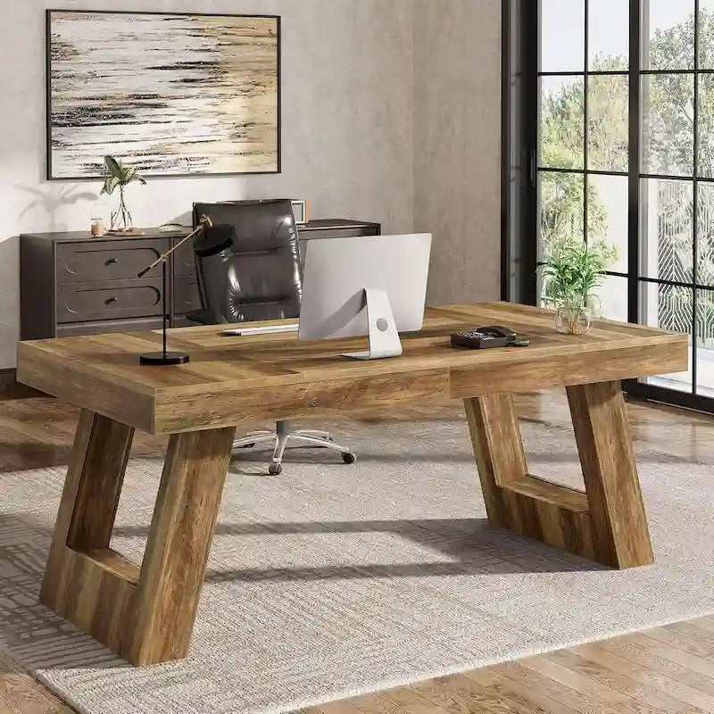 Bureau de direction en bois de 63 pouces, grand bureau informatique pour la maison