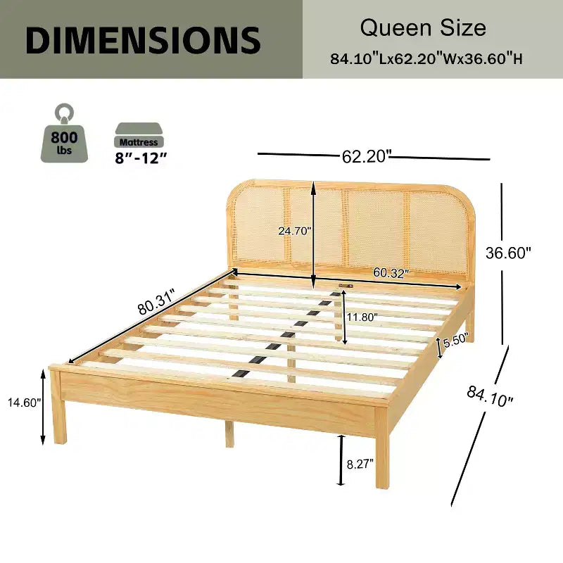Christopher Knight Home Callahan modern bedframe in bohostijl met lattenbodem en hoofdbord van rotan