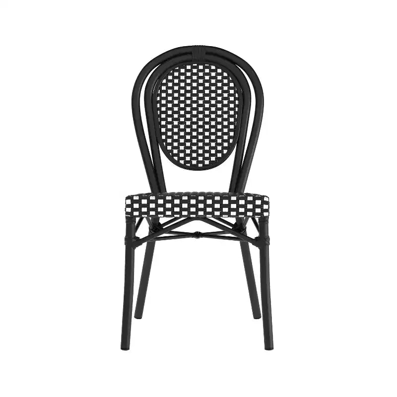 Flash Furniture Lourdes Bistro-Stapelstuhl im Thonet-Stil für den gewerblichen Innen- und Außenbereich, PE-Rattan und Aluminiumgestell
