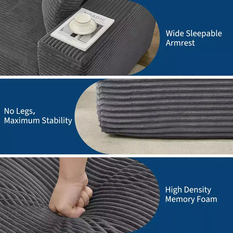 108 Modernes 3-Sitzer-Sofa, gepolstertes Sofa in L-Form mit Kissen, Sofa mit tiefer Sitzfläche, keine Montage erforderlich