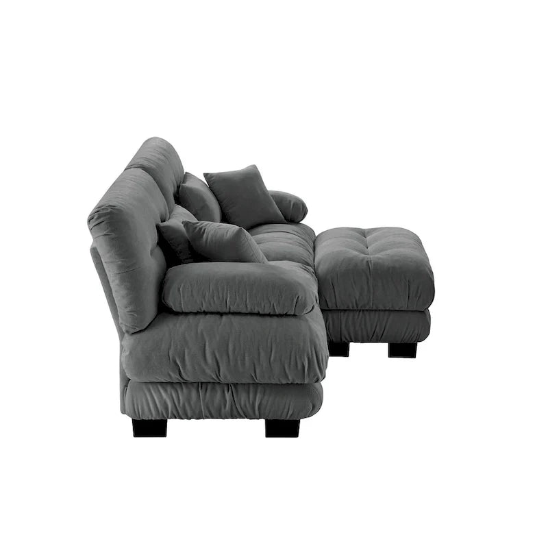 Ecksofa in L-Form, Chenille-Zweisitzer mit Lendenkissen